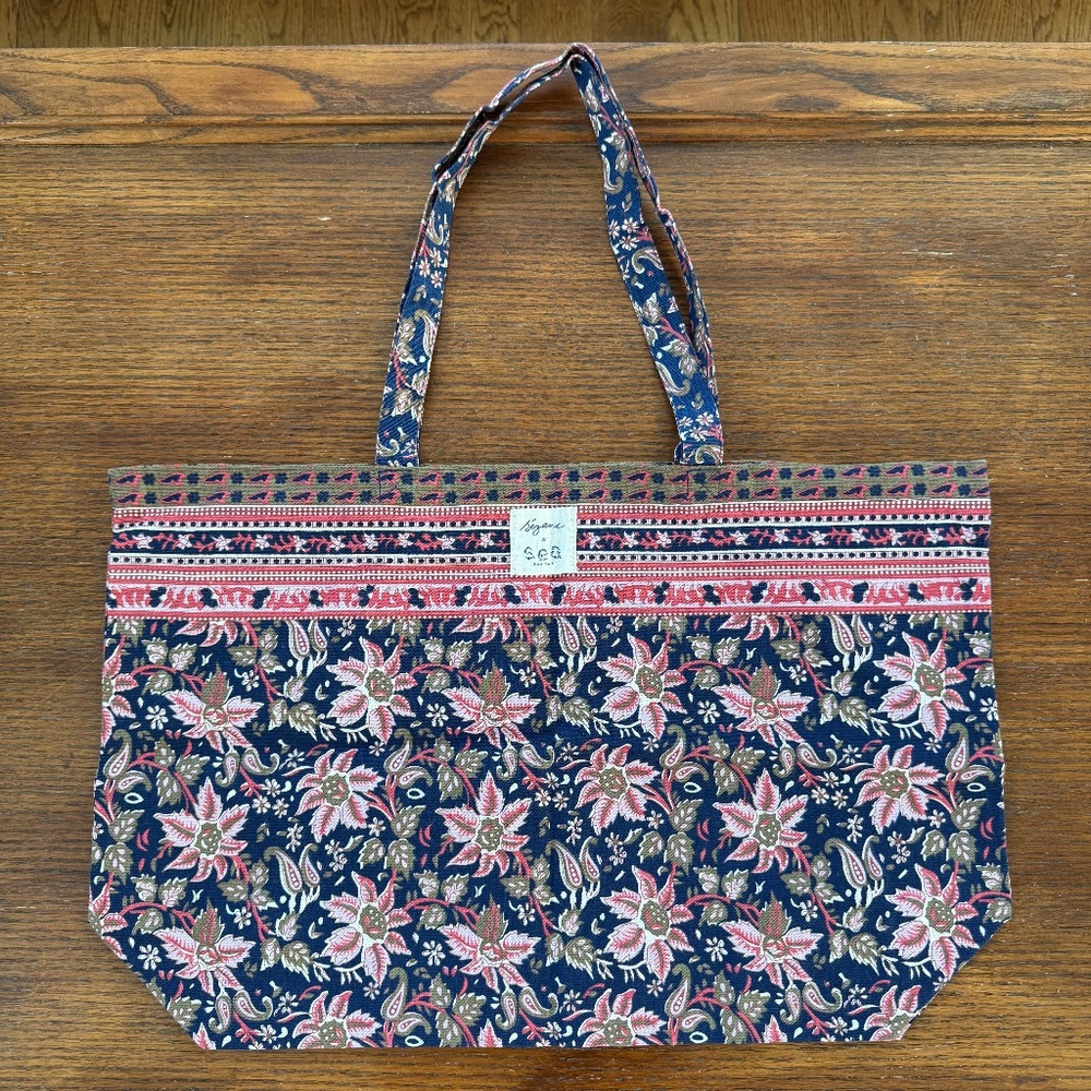 new Sézane x Sea New York cotton tote bag navy paisley floral limited edition